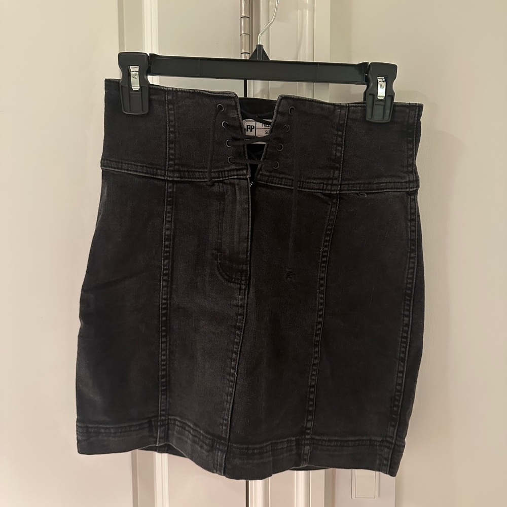 Free People Black Pencil Skirt with Tie Front